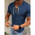 Men's Shirt Solid Colored Standing Collar Dark Gray Navy Blue Light Blue Short Sleeve Casual Daily Drawstring Tops Fashion Casual Breathable Comfortable / Long Sleeve / Hand wash / Washable