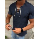 Men's Shirt Solid Colored Standing Collar Dark Gray Navy Blue Light Blue Short Sleeve Casual Daily Drawstring Tops Fashion Casual Breathable Comfortable / Long Sleeve / Hand wash / Washable