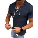 Men's Shirt Solid Colored Standing Collar Dark Gray Navy Blue Light Blue Short Sleeve Casual Daily Drawstring Tops Fashion Casual Breathable Comfortable / Long Sleeve / Hand wash / Washable