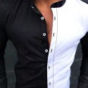 Men's Shirt Color Block Stand Collar Black / White Long Sleeve Street Daily Button-Down Tops Fashion Casual Comfortable / Beach