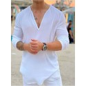 Men's Shirt Solid Color V Neck White Black Long Sleeve Outdoor Street Tops Fashion Casual Comfortable / Summer / Spring / Summer