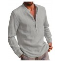 Men's Henley Shirt Solid Color Pocket Long Sleeve Street Tops Simple Lightweight Casual Fashion Beach Light Blue Wine Gray/Summer Shirts