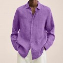 Men's Shirt Solid Color Turndown Green White Black Blue Purple Long Sleeve Street Daily Button-Down Tops Fashion Casual Comfortable / Beach