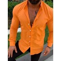 Men's Shirt Solid Color Collar Green White Black Orange Beige Long Sleeve Outdoor Street Button-Down Tops Cotton Fashion Casual Comfortable / Summer / Spring / Summer