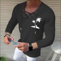 Men's Shirt Solid Color Tree V Neck White Black Blue Gray Pink 3/4-Length Sleeve Outdoor Street Drawstring Print Tops Fashion Designer Casual Breathable / Summer / Spring / Summer
