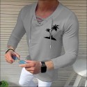 Men's Shirt Solid Color Tree V Neck White Black Blue Gray Pink 3/4-Length Sleeve Outdoor Street Drawstring Print Tops Fashion Designer Casual Breathable / Summer / Spring / Summer