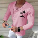 Men's Shirt Solid Color Tree V Neck White Black Blue Gray Pink 3/4-Length Sleeve Outdoor Street Drawstring Print Tops Fashion Designer Casual Breathable / Summer / Spring / Summer