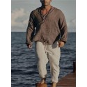 Men's Casual Shirt Solid Color V Neck Street Casual Long Sleeve Tops Casual Fashion Breathable Comfortable Green Gray Pink Beach Shirts Summer