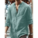 Men's Shirt  Solid Color Henley Street Daily Button-Down Long Sleeve Tops Casual Fashion Comfortable Green Blue Gray Summer Shirts