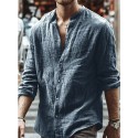 Men's Shirt  Solid Color Henley Street Daily Button-Down Long Sleeve Tops Casual Fashion Comfortable Green Blue Gray Summer Shirts