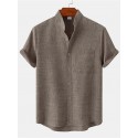 Men's Shirt Solid Color Stand Collar Street Casual Button-Down Short Sleeve Tops Casual Fashion Comfortable Black Light Green Khaki/Summer Shirts