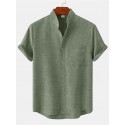 Men's Shirt Solid Color Stand Collar Street Casual Button-Down Short Sleeve Tops Casual Fashion Comfortable Black Light Green Khaki/Summer Shirts
