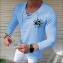 Men's Shirt Solid Color Tree Sun V Neck White Black Blue Gray Pink 3/4-Length Sleeve Outdoor Street Drawstring Print Tops Fashion Designer Casual Breathable / Summer / Spring / Summer