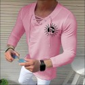 Men's Shirt Solid Color Tree Sun V Neck White Black Blue Gray Pink 3/4-Length Sleeve Outdoor Street Drawstring Print Tops Fashion Designer Casual Breathable / Summer / Spring / Summer