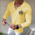 Men's Shirt Solid Color Tree Sun V Neck White Black Blue Gray Pink 3/4-Length Sleeve Outdoor Street Drawstring Print Tops Fashion Designer Casual Breathable / Summer / Spring / Summer