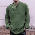 Men's Shirt Solid Color Stand Collar Green Long Sleeve Street Daily Button-Down Tops Simple Casual Comfortable