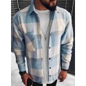 Men's Thick Shirt Winter Jacket Check Plaid Lattice Turndown Pocket Casual Daily Street Long Sleeve Tops Fashion Comfortable Blue White Fall Spring Holiday