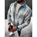 Men's Thick Shirt Winter Jacket Check Plaid Lattice Turndown Pocket Casual Daily Street Long Sleeve Tops Fashion Comfortable Blue White Fall Spring Holiday