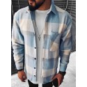 Men's Thick Shirt Winter Jacket Check Plaid Lattice Turndown Pocket Casual Daily Street Long Sleeve Tops Fashion Comfortable Blue White Fall Spring Holiday