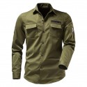 Men's Cargo Shirt Shirt Jacket Solid Color Turndown Black Army Green Khaki Navy Blue Long Sleeve Outdoor Street Button-Down Tops Cotton Comfortable Pocket Wrinkle-Free