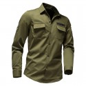 Men's Cargo Shirt Shirt Jacket Solid Color Turndown Black Army Green Khaki Navy Blue Long Sleeve Outdoor Street Button-Down Tops Cotton Comfortable Pocket Wrinkle-Free
