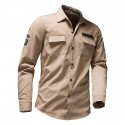 Men's Cargo Shirt Shirt Jacket Solid Color Turndown Black Army Green Khaki Navy Blue Long Sleeve Outdoor Street Button-Down Tops Cotton Comfortable Pocket Wrinkle-Free