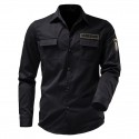Men's Cargo Shirt Shirt Jacket Solid Color Turndown Black Army Green Khaki Navy Blue Long Sleeve Outdoor Street Button-Down Tops Cotton Comfortable Pocket Wrinkle-Free