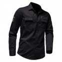 Men's Cargo Shirt Shirt Jacket Solid Color Turndown Black Army Green Khaki Navy Blue Long Sleeve Outdoor Street Button-Down Tops Cotton Comfortable Pocket Wrinkle-Free