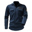 Men's Cargo Shirt Shirt Jacket Solid Color Turndown Black Army Green Khaki Navy Blue Long Sleeve Outdoor Street Button-Down Tops Cotton Comfortable Pocket Wrinkle-Free