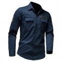 Men's Cargo Shirt Shirt Jacket Solid Color Turndown Black Army Green Khaki Navy Blue Long Sleeve Outdoor Street Button-Down Tops Cotton Comfortable Pocket Wrinkle-Free