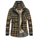 men's winter thick fuzzy sherpa lined corduroy plaid button up flannel shirt jacket (plaid-green, medium)