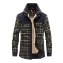 men's winter thick fuzzy sherpa lined corduroy plaid button up flannel shirt jacket (plaid-green, medium)