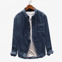 Men's corduroy patch pocket turndown collar long sleeve vintage shirts