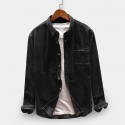 Men's corduroy patch pocket turndown collar long sleeve vintage shirts