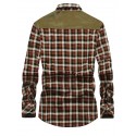 men's long sleeve shirt retro fleece casual button down cotton thermal sherpa lined warm winter flannel plaid splicing shirt jacket brown