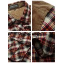 men's long sleeve shirt retro fleece casual button down cotton thermal sherpa lined warm winter flannel plaid splicing shirt jacket brown