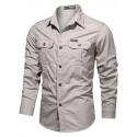Men's Shirt Cargo Shirt Shirt Jacket Solid Color Turndown White Blue Army Green Khaki Long Sleeve Casual Daily Tops Cotton Casual Retro
