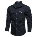 Men's Shirt Cargo Shirt Shirt Jacket Solid Color Turndown White Blue Army Green Khaki Long Sleeve Casual Daily Tops Cotton Casual Retro