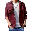 Men's Corduroy Shirt Shirt Jacket Solid Color Turndown Wine Black Army Green Khaki Light gray Long Sleeve Daily Holiday Button-Down Tops Simple Casual Comfortable Pocket
