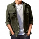 Men's Corduroy Shirt Shirt Jacket Solid Color Turndown Wine Black Army Green Khaki Light gray Long Sleeve Daily Holiday Button-Down Tops Simple Casual Comfortable Pocket