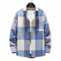Men's Shirt Shirt Jacket Plaid Turndown Green Blue Yellow Red Long Sleeve Outdoor Street Button-Down Tops Fashion Streetwear Casual Comfortable / Summer / Spring / Summer