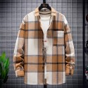 Men's Shirt Shirt Jacket Plaid Turndown Green Blue Yellow Red Long Sleeve Outdoor Street Button-Down Tops Fashion Streetwear Casual Comfortable / Summer / Spring / Summer