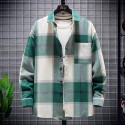 Men's Shirt Shirt Jacket Plaid Turndown Green Blue Yellow Red Long Sleeve Outdoor Street Button-Down Tops Fashion Streetwear Casual Comfortable / Summer / Spring / Summer