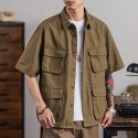 Men's Shirt Shirt Jacket Solid Color Turndown Khaki Long Sleeve Outdoor Street Button-Down Tops Fashion Casual Breathable Comfortable / Summer / Spring / Summer