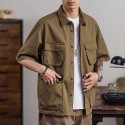 Men's Shirt Shirt Jacket Solid Color Turndown Khaki Long Sleeve Outdoor Street Button-Down Tops Fashion Casual Breathable Comfortable / Summer / Spring / Summer