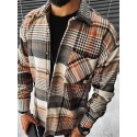 Men's Shirt Jacket Plaid / Check Turndown Khaki Long Sleeve Outdoor Street Pocket Tops Cotton Streetwear Sporty Casual / Fall