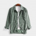 Men's Shirt Shirt Jacket Solid Color Turndown Army Green Brown Navy Blue Long Sleeve Outdoor Street Button-Down Tops Fashion Casual Breathable Comfortable