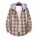 autumn   large size  loose men‘s shirt couple hooded plaid printed shirt