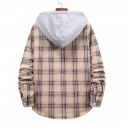 autumn   large size  loose men‘s shirt couple hooded plaid printed shirt