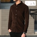Men's Corduroy Shirt Shirt Jacket Solid Color Turndown Wine Blue Light gray Dark Gray Brown Long Sleeve Daily Holiday Button-Down Tops Simple Casual Comfortable